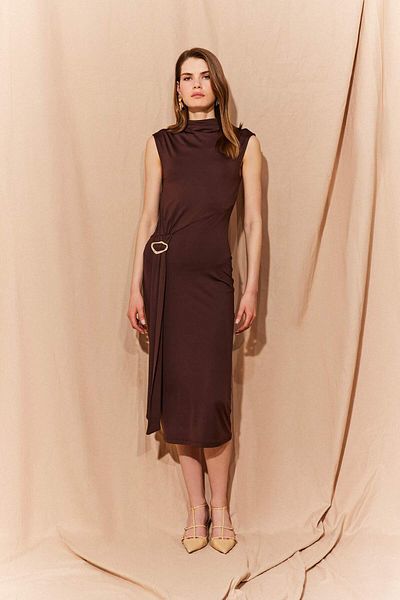 DeFacto Bodycon Bodycon Rochie de seară midi, fără mâneci, cu cataramă simplă, cu gât țesut E8947AX25SP