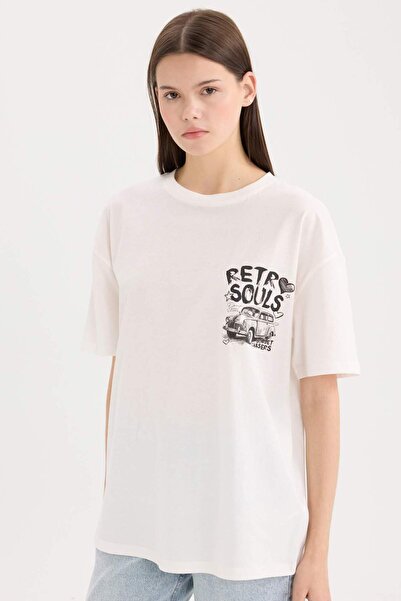DeFacto Oversize Wide Fit Crew Neck Back Printed Short Sleeve T-Shirt D9612Ax25Sm