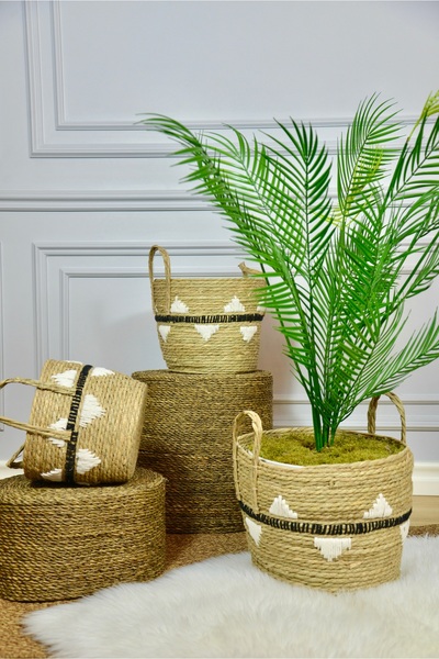 SepetçiBaba Native - 3'lü Hasır Sele Saksılık Seti - 38