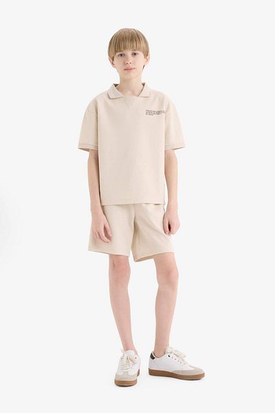 DeFacto Boys' 2-Piece Set Polo Neck Printed Short Sleeve T-Shirt Elastic Waist Shorts E2822A825Sm