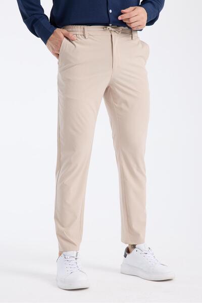 YLDMOOD Erkek BEJ Beli Lastikli Bağcıklı Jogger Pantolon Kaliteli Rahat Kesim...