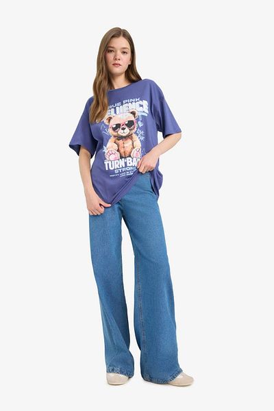 DeFacto Coool Oversize Wide Fit Crew Neck Printed Short Sleeve T-Shirt E0672Ax25Sm