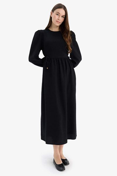 DeFacto Regular Fit Crew Neck Basic Plain Aerobin Long Sleeve Maxi Dress E5261Ax25Sp