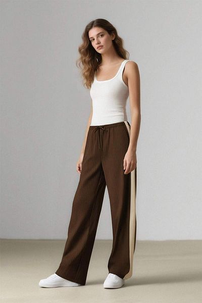 DeFacto Coool Wide Leg Striped Fabric Palazzo Pants Normal Waist E6102Ax25Sp