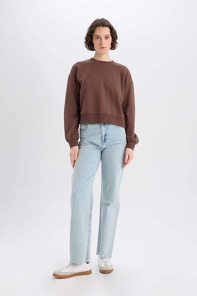 DeFacto Boxy Fit Crew Neck Basic Plain Thick Sweatshirt E4732Ax25Sp
