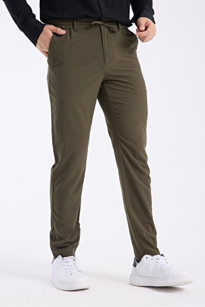 YLDMOOD Erkek HAKİ Beli Lastikli Bağcıklı Jogger Pantolon Kaliteli Rahat Kesi...