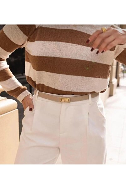 Tina Stitched Gold Buckle Women's Belt Trouser Belt Dress Belt Shirt Belt Coat Belt