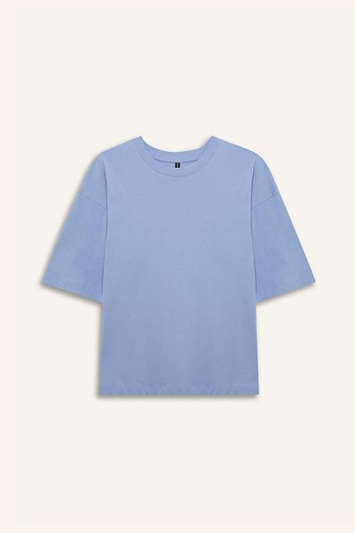 DeFacto Oversize Wide Fit Crew Neck Basic απλό χτενισμένο βαμβακερό κοντομάνικο μπλουζάκι C0099AX25SP