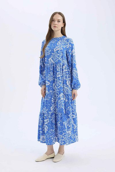 DeFacto Rochie maxi hijab cu mânecă lungă cu model Crew Neck A2354AX25SP
