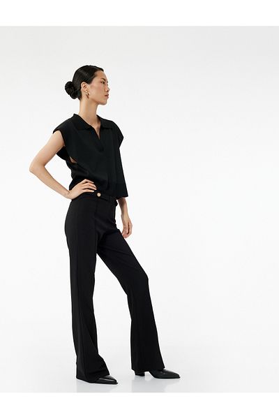 Koton Slim Fit Applique Detailed Buttoned Spanish Leg Fabric Trousers