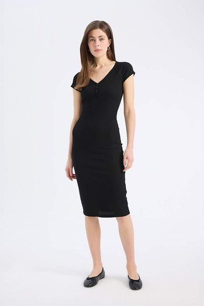 DeFacto Rochie midi cu mânecă scurtă, cu decolteu în V, cu decolteu în V, E7368AX25SP