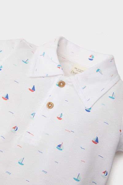 DeFacto Tricou cu mânecă scurtă pentru bebeluși, cu guler polo, cu imprimeu marin, E4776A525SM