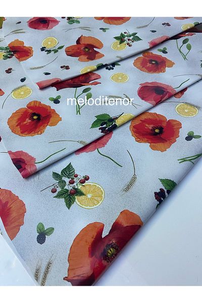 TNR Thick Fiber Lining Poppy Pattern Slip-Resistant Wipeable Pvc Round Oilcloth Tablecloth