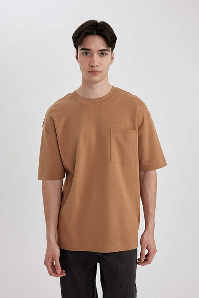 DeFacto Oversize Crew Neck 100% βαμβακερό βαρύ μπλουζάκι - κοντομάνικο T3661az24sp