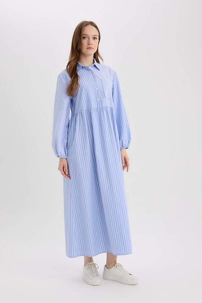 DeFacto Cămașă Relax Fit Guler Poplin cu mâneci lungi Rochie maxi hijab E5262AX25SP