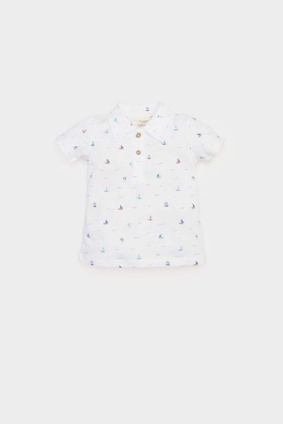 DeFacto Tricou cu mânecă scurtă pentru bebeluși, cu guler polo, cu imprimeu marin, E4776A525SM