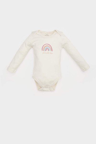 DeFacto Regenbogen bedruckter Langarm-Body mit Druckknöpfen für Neugeborene – E6319A525SP