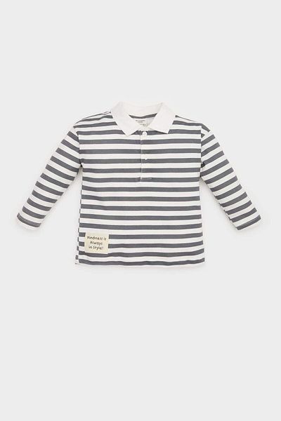 DeFacto Tricou cu mânecă lungă cu dungi imprimate cu etichetă pentru bebeluși băieți E4906A525SP