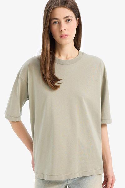 DeFacto Oversize Wide Fit Crew Neck Basic Plain Combed Cotton Short Sleeve T-Shirt C0099Ax25Sp