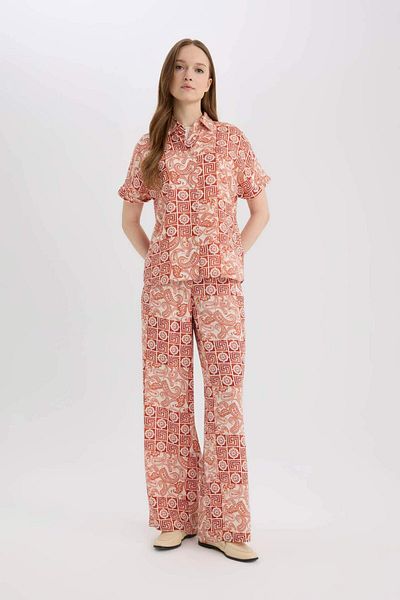 DeFacto Regular Fit Wide Wide Leg Pattern Pants D4631Ax25Sp