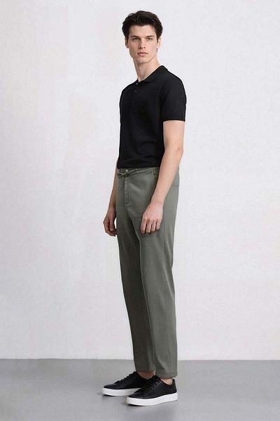 DeFacto 100% Cotton Linen Look Pants Elastic Waist Slim Fit Slim Fit Straight Leg with Pockets D2671Ax25Sm