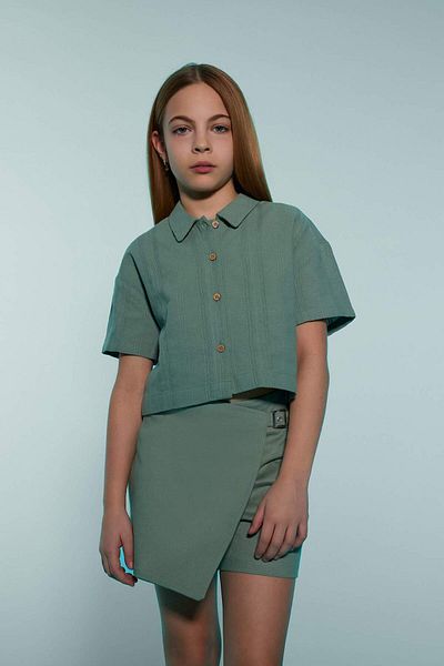 DeFacto Girl's Crop Linen Short Sleeve Shirt D9143A825Sm