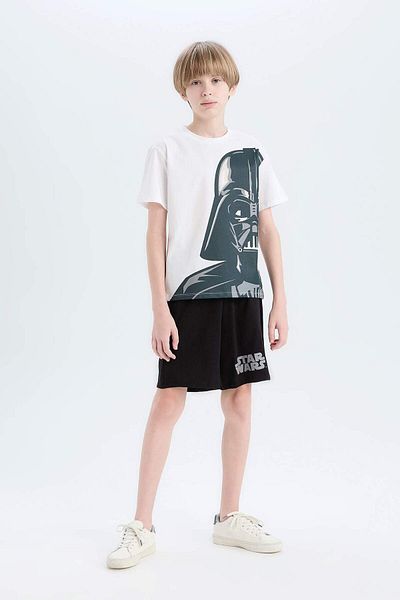 DeFacto Set de pijamale Star Wars pentru băieți, cu decolteu, cu mâneci scurte, pantaloni scurți cu talie elastică