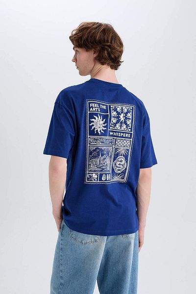 DeFacto 100% Cotton Boxy Fit Crew Neck Back Printed Short Sleeve T-Shirt D6156Ax25Sp