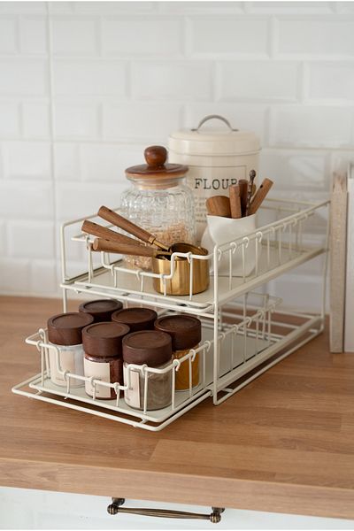 Dekorzdükkan Two Tier Metal Drawer Organizer (Cream Color)