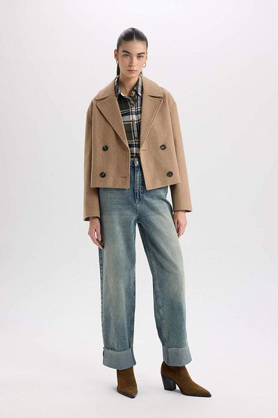DeFacto Regular Fit Tuxedo Collar Buttoned Pocket Short Cashmere Coat D7379Ax25Sp
