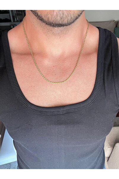 ZEYM قلادة سلسلة حبل فولاذي ذهبي اللون – موديل حبل للجنسين