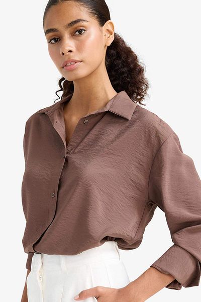 DeFacto Oversize Wide Fit Basic ίσιο μακρυμάνικο κόκκινο πουκάμισο E4350AX25SP