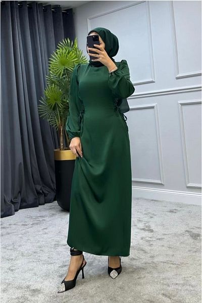 Suedcollection Satin Evening Dress Emerald with Side Tie