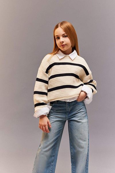 DeFacto Pulover ajurat cu dungi pentru fete D9215A825SP