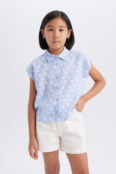 DeFacto Girls' Crop Cotton Floral Short Sleeve Shirt D7645A825Sm