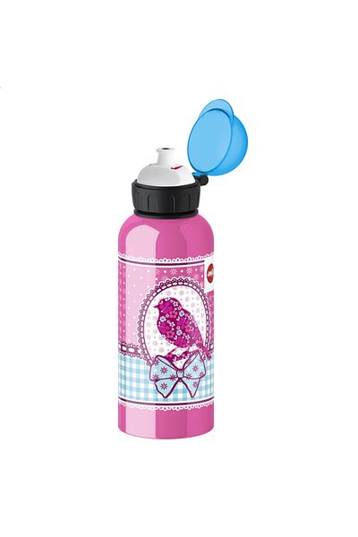 emsa Teens Flask Pink Bird Pattern Birdy Bow Aluminum Water Bottle 600 ml Lightweight and Durable for Kids