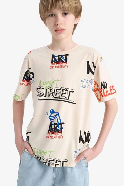 DeFacto Boy's Crew Neck Printed Short Sleeve T-Shirt D9492A825Sm