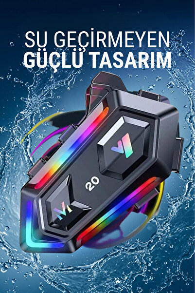 WUNİT W20 BT 5.3 Bluetooth Motosiklet Kask Kulaklık intercom RGB Işıklı