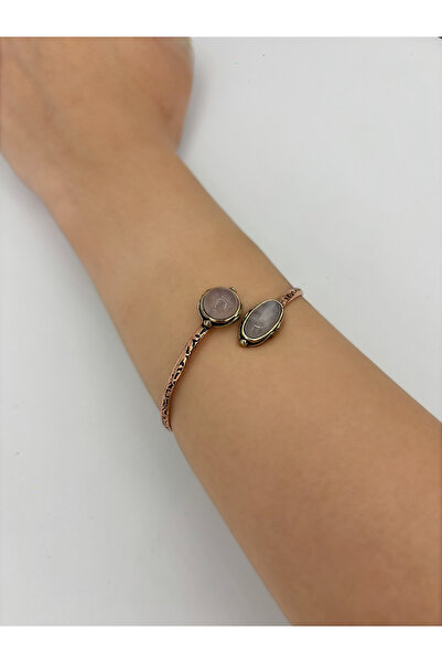 MESABİJUTERİ Pembe Kuvars İkili Doğal Taş Bakır Bileklik