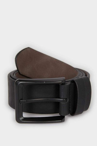 DeFacto Men's Casual Belt - Rectangular Buckle, Faux Leather, X3809Azns