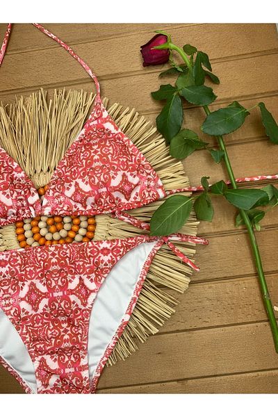 XORVİO Women's Red Ancient Star Pattern Bikini Set Stylish Flexible Cotton New Season Young Bikini Set