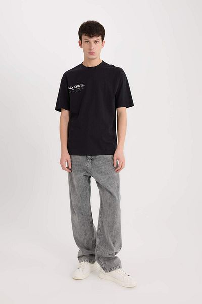 DeFacto 100% Cotton Boxy Fit Crew Neck Back Printed Short Sleeve T-Shirt D5583Ax25Sp