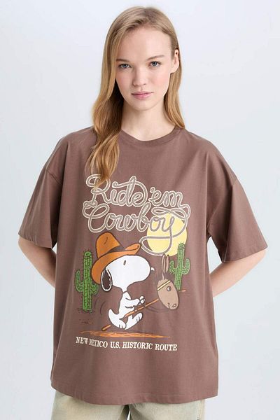 DeFacto Coool Snoopy Oversize Wide Fit Crew Neck Short Sleeve T-Shirt D9135Ax25Sm