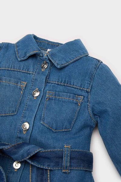 DeFacto Baby Girl Shirt Collar Long Sleeve Jean Dress with Belt E0447A525Sp