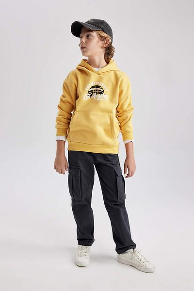 DeFacto Boy's Printed Kangaroo Pocket Hooded Sweatshirt B7821A8Ns