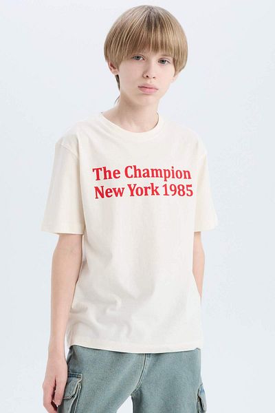 DeFacto Boy's Crew Neck Printed Short Sleeve T-Shirt E0078A825Sm