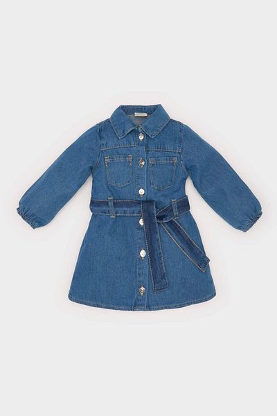DeFacto Baby Girl Shirt Collar Long Sleeve Jean Dress with Belt E0447A525Sp
