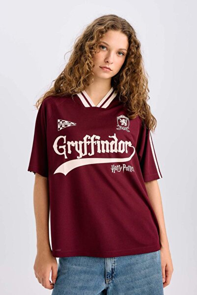 DeFacto Harry Potter Oversize Wide Fit V-Neck Printed Jersey Fabric Short Sleeve T-Shirt D9140Ax25Sm