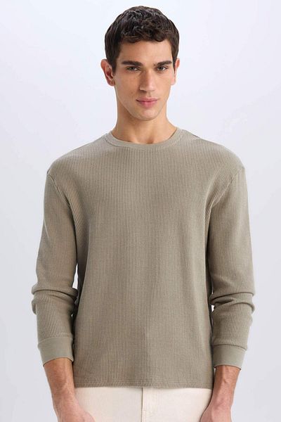 DeFacto Regular Fit Crew Neck Long Sleeve Waffle T-Shirt D7504Ax25Sp