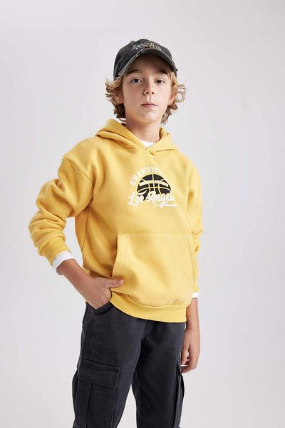 DeFacto Boy's Printed Kangaroo Pocket Hooded Sweatshirt B7821A8Ns
